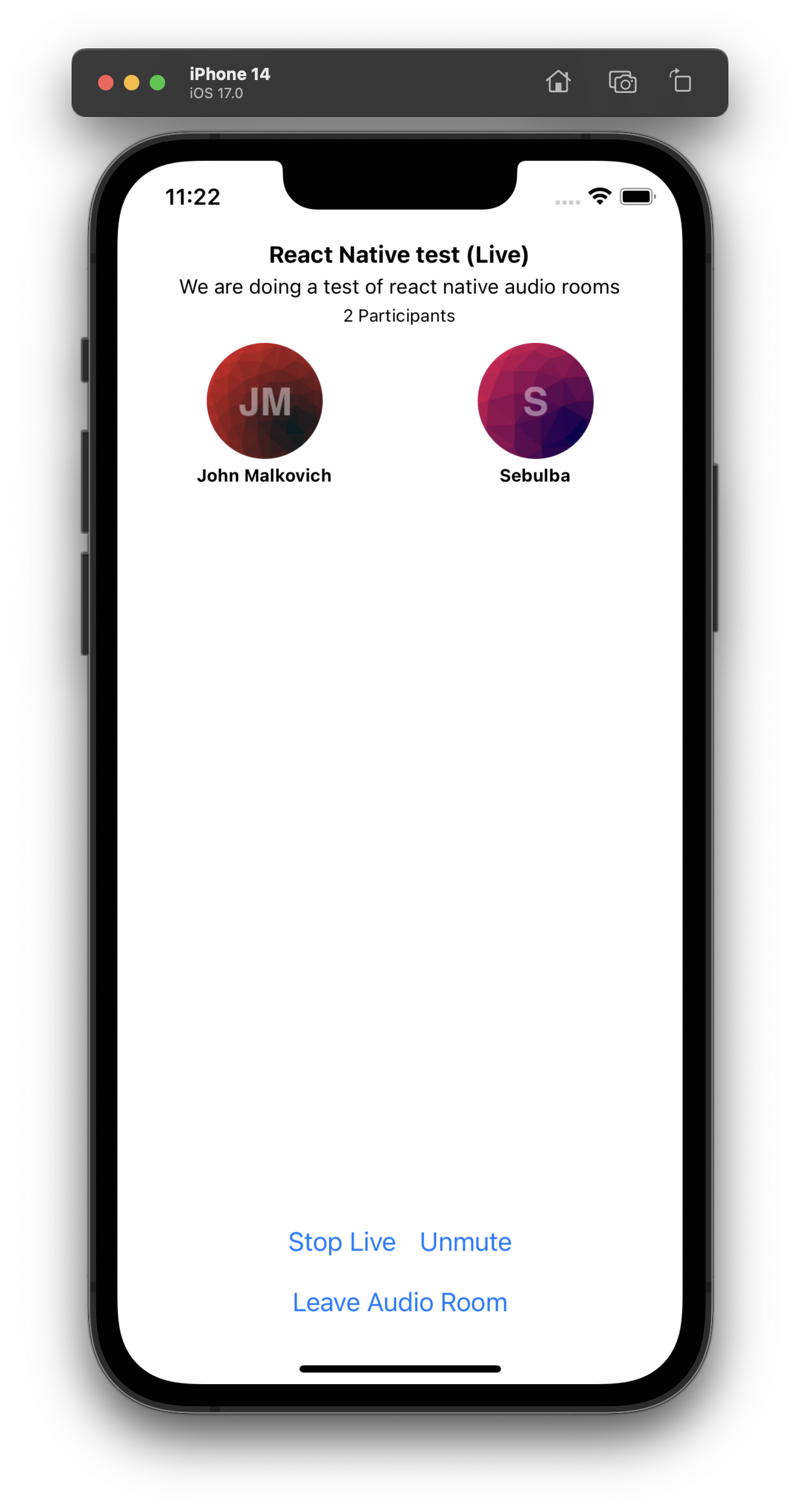Preview of the audio room UI