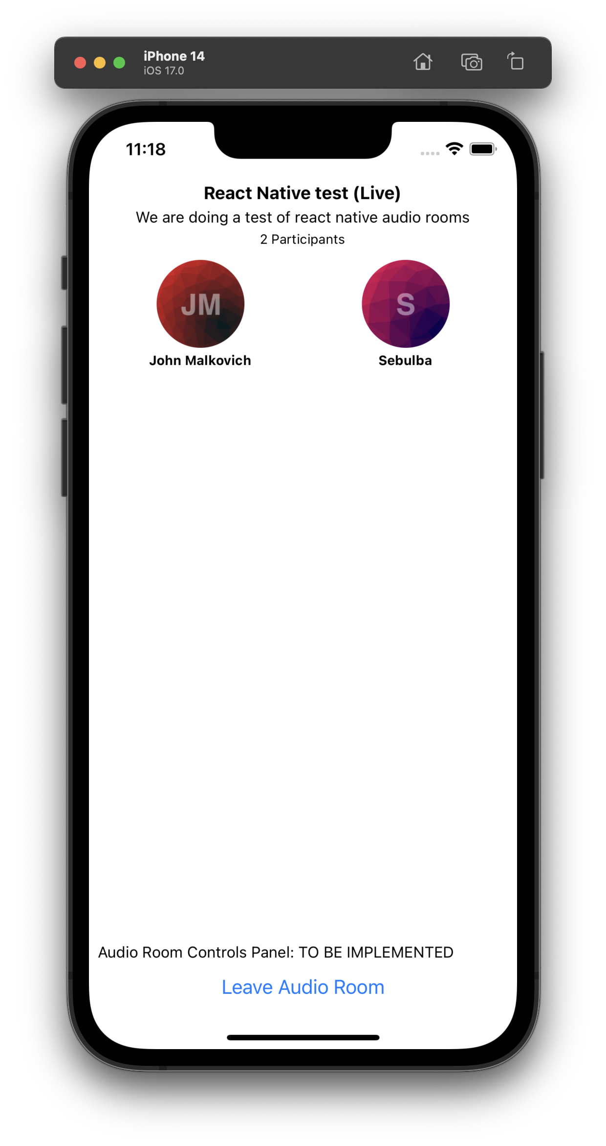 Preview of the audio room UI