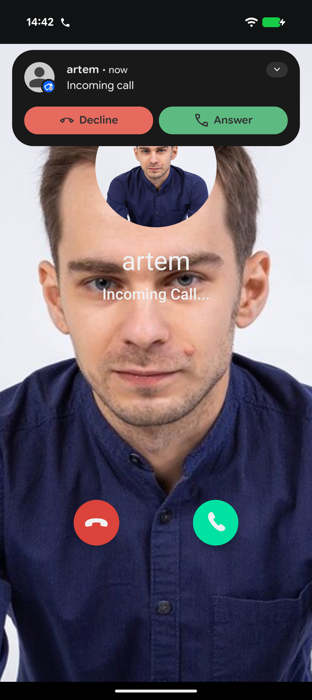 Preview of Android incoming call notification