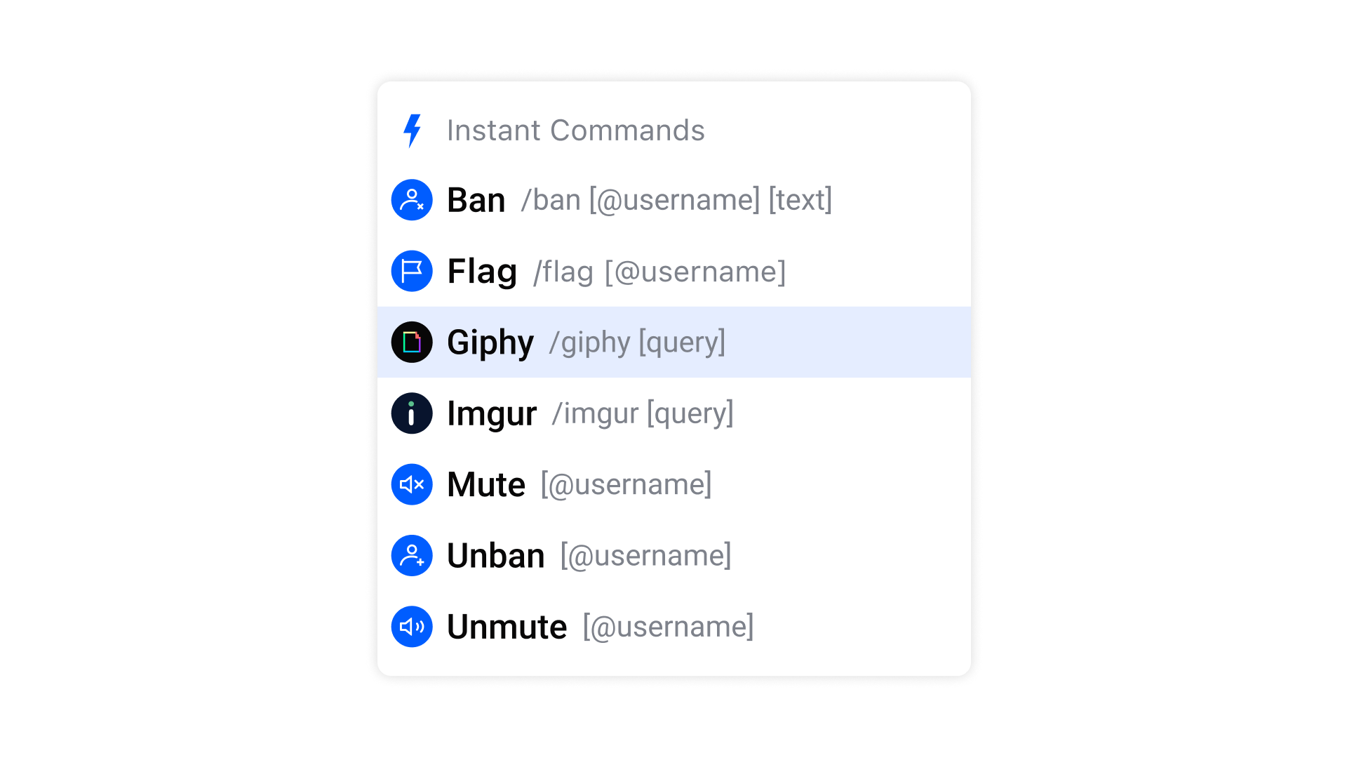 example of chat slash commands