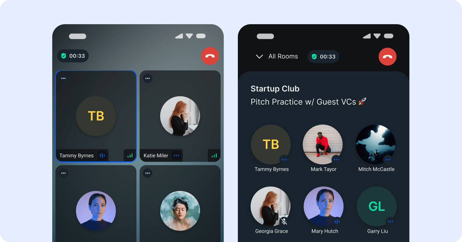 example of audio rooms mockup in mobile phones