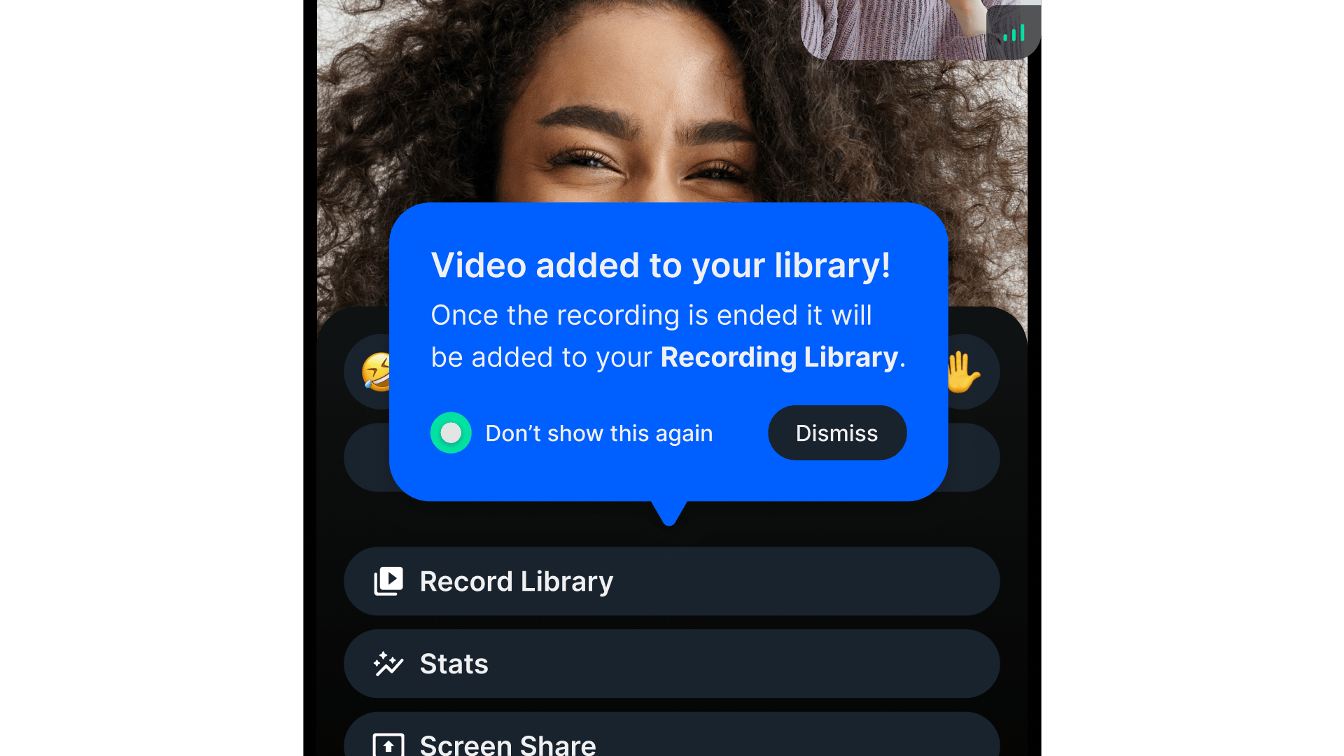 Example of a recording library tooltip