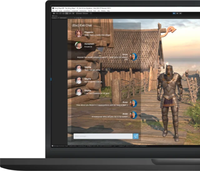 Example of gamers chatting within a Unity game created with plugin assets