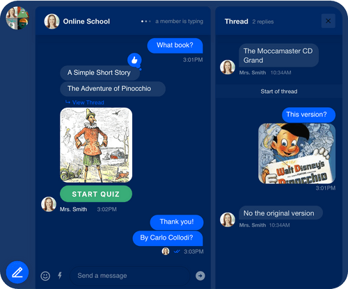 Demo of a teacher at school communicating with a student within a messaging app