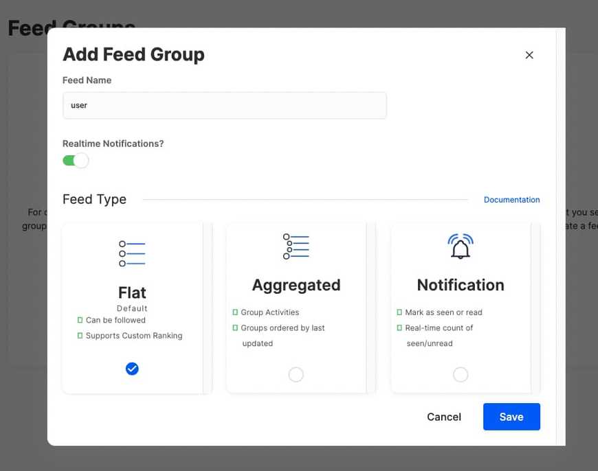 Create User Flat Feed Group