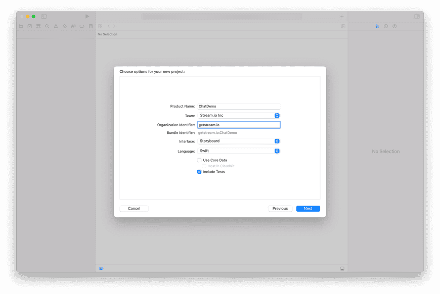 Image shows Xcode 13 App project being created