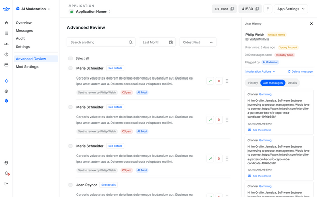 Stream’s automated moderation dashboard