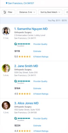 Example of doctor listing within a Telehealth app