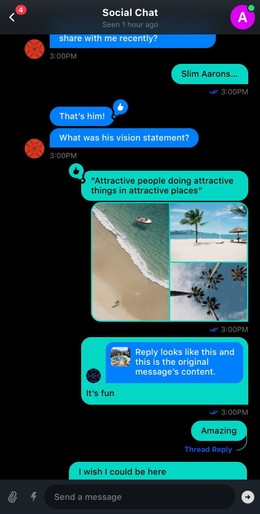 Example of rich messaging available via the chat API