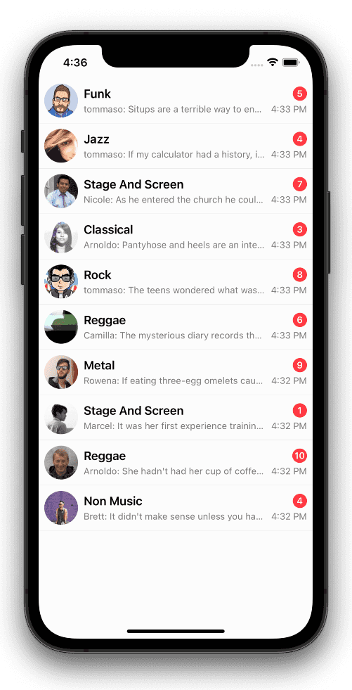 Channel List Chat interface for iOS