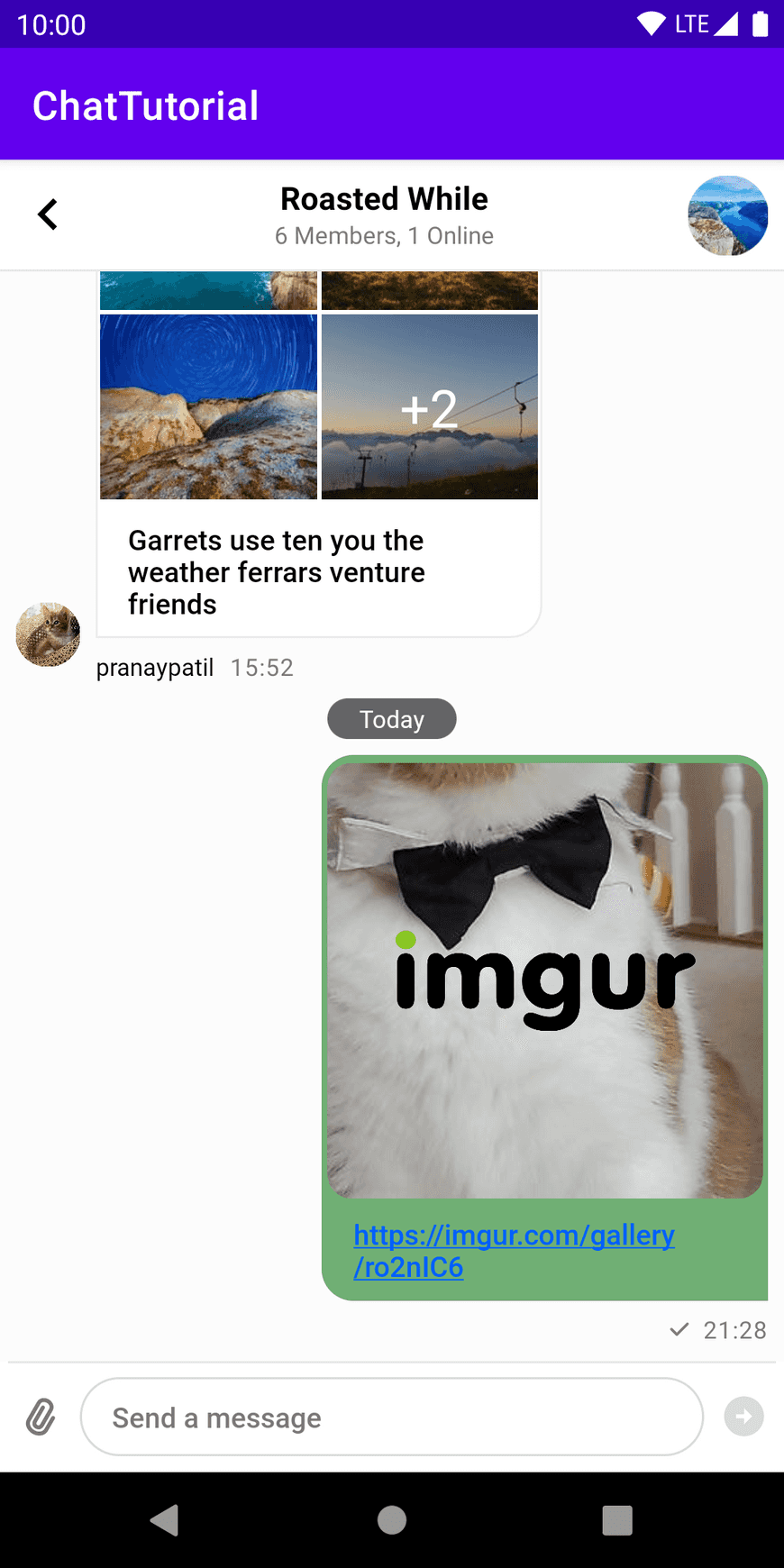 Imgur Logo overlay on the in-app messaging chat interface