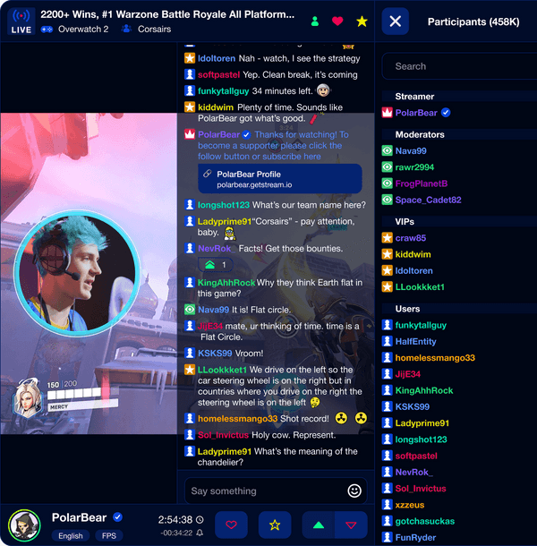 Custom gaming in-app chat application built with Stream's chat service